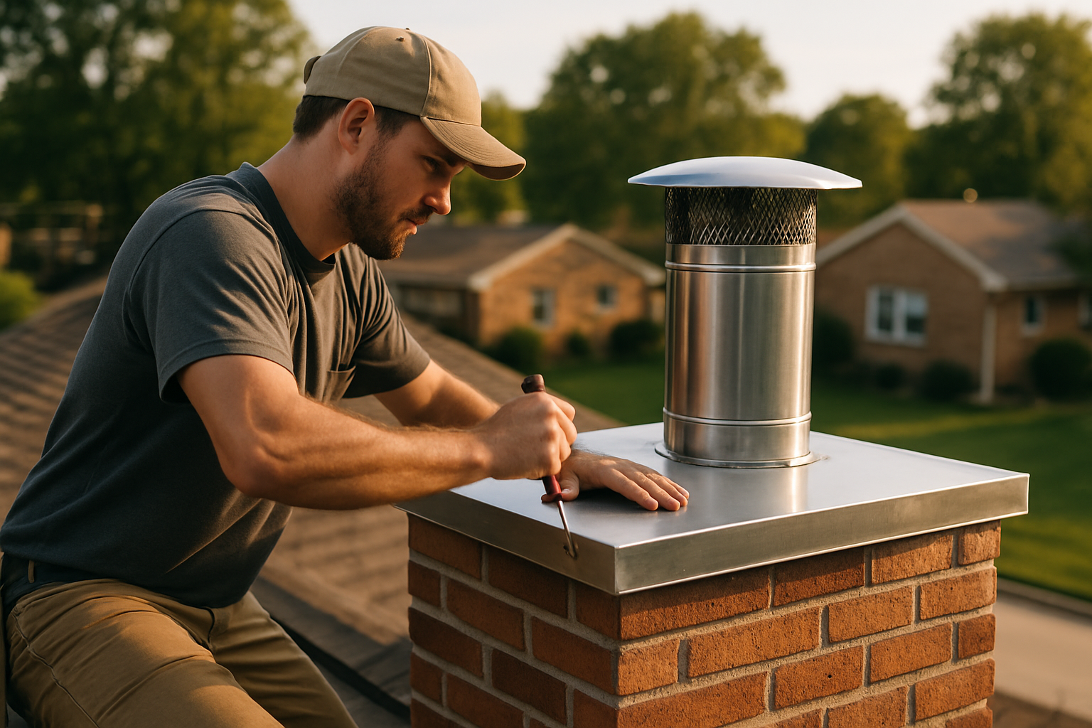 ASH Chimney technician performing chase cover installation on a Cincinnati, OH home