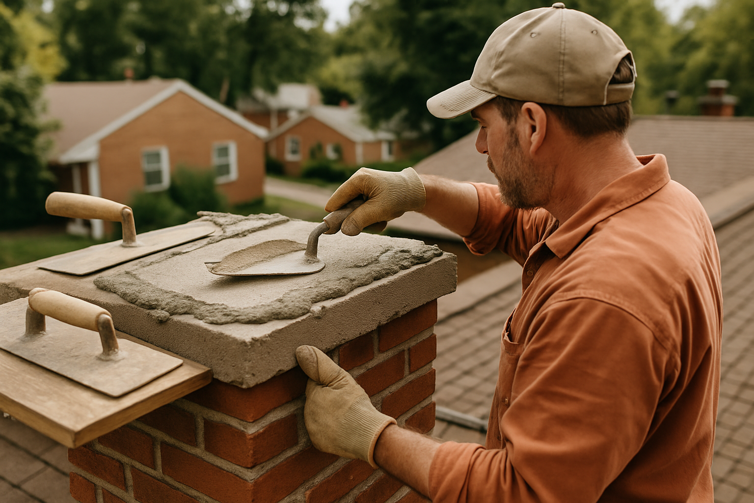 ASH Chimney technician performing chimney crown rebuild on a Cincinnati, OH home