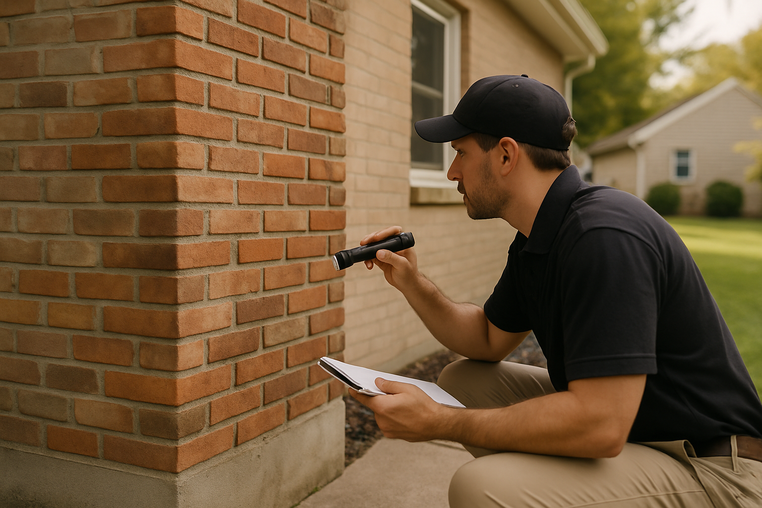 ASH Chimney technician performing chimney foundation repair on a Cincinnati, OH home