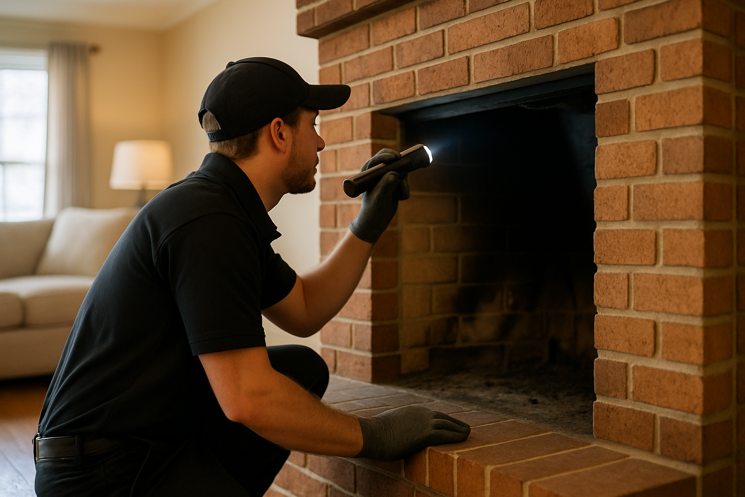 ASH Chimney technician performing chimney inspection on a Cincinnati, OH home