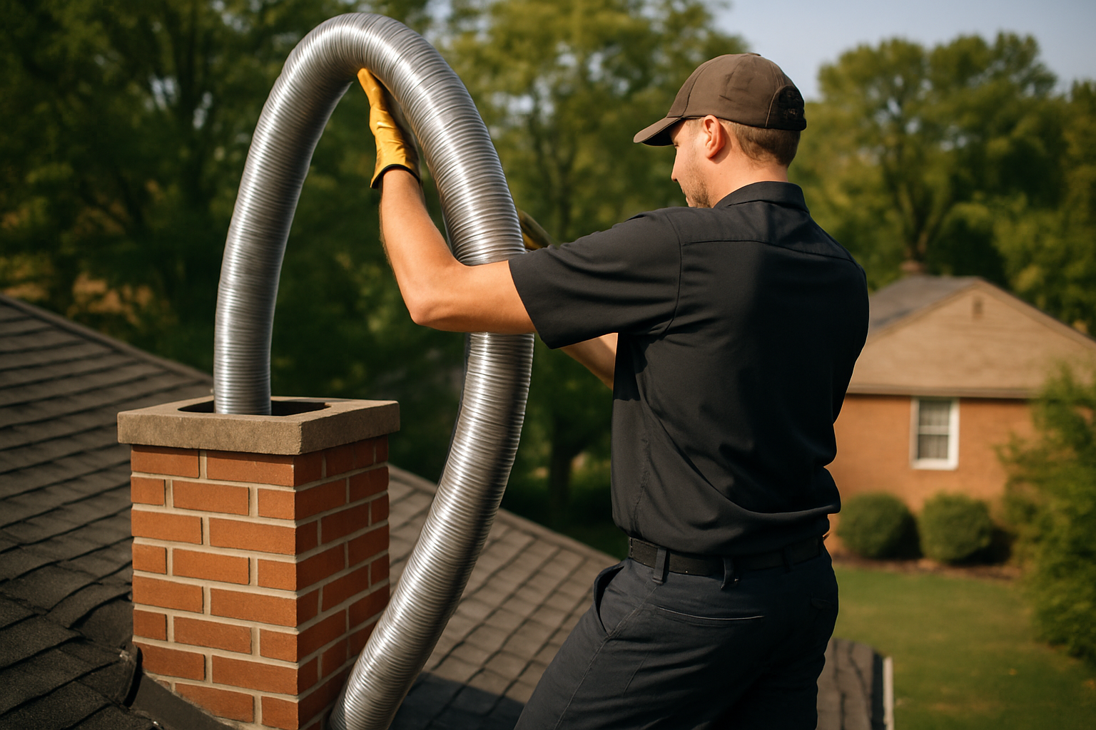 ASH Chimney technician performing chimney relining on a Cincinnati, OH home