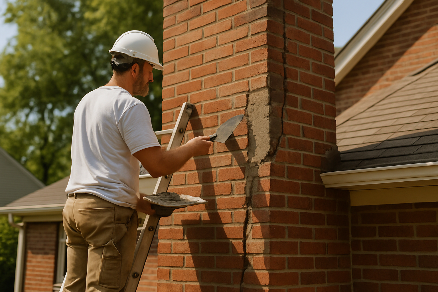 ASH Chimney technician performing chimney repair on a Cincinnati, OH home