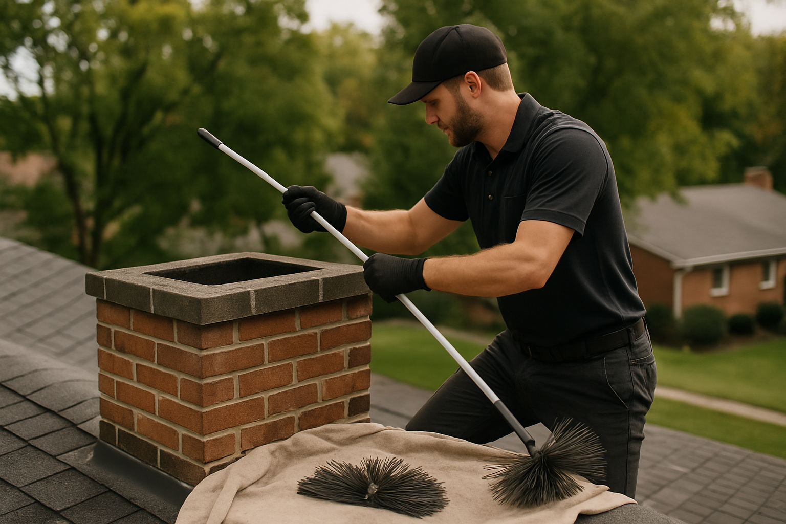ASH Chimney technician performing chimney sweeping on a Cincinnati, OH home