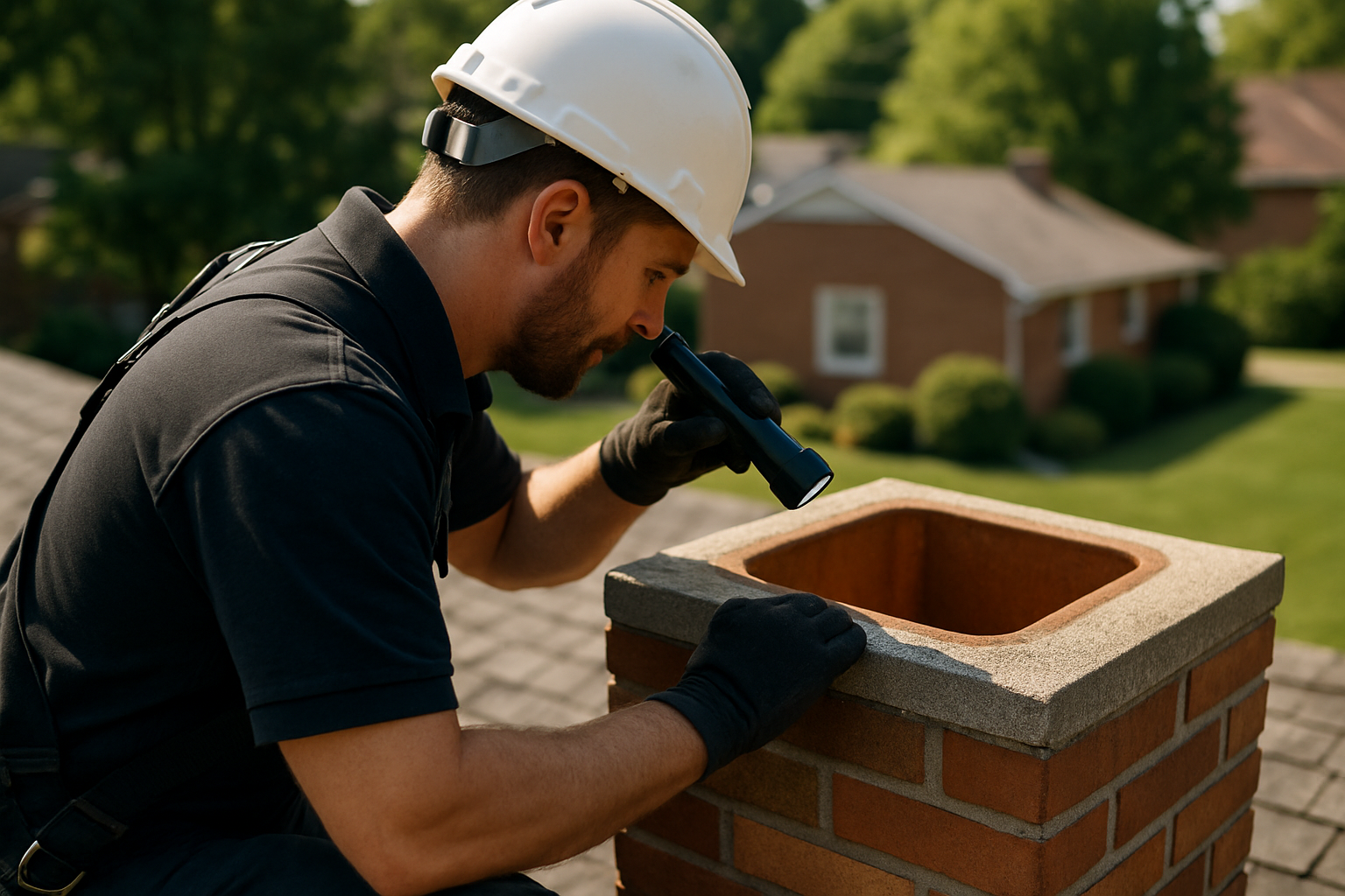 ASH Chimney technician performing clay tile liner repair on a Cincinnati, OH home