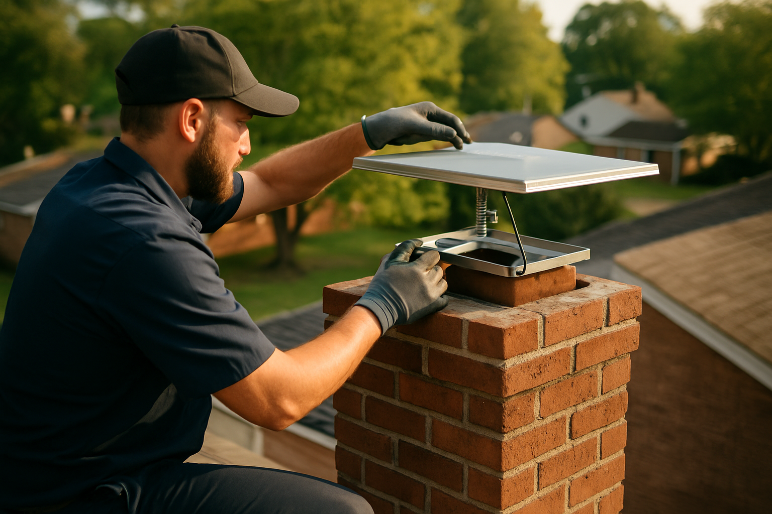 ASH Chimney technician performing damper installation on a Cincinnati, OH home