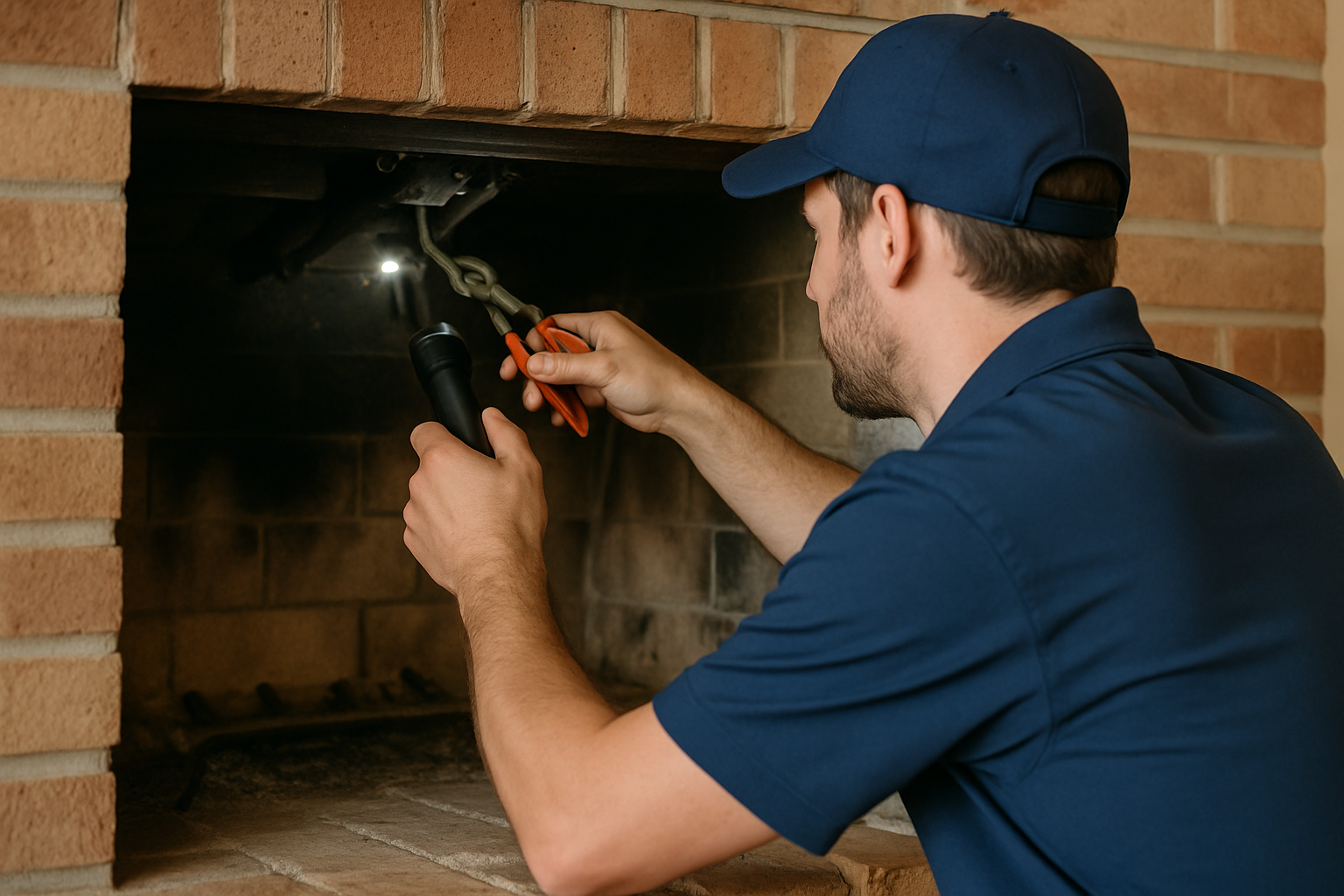 ASH Chimney technician performing chimney damper repair on a Cincinnati, OH home