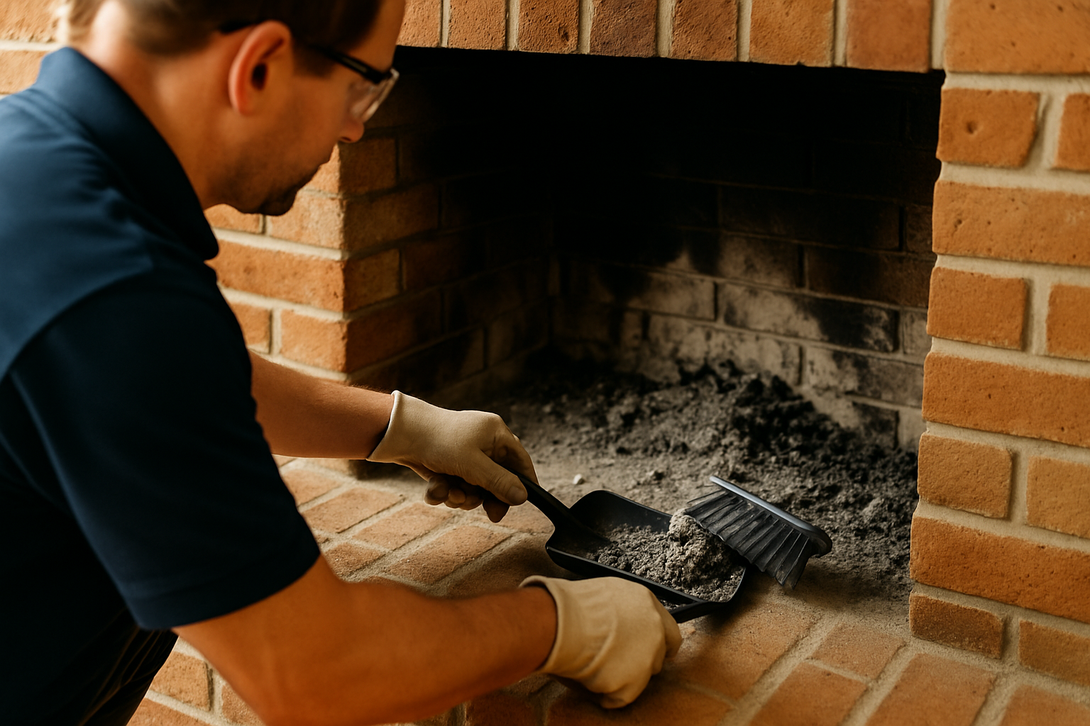 ASH Chimney technician performing fireplace cleaning on a Cincinnati, OH home