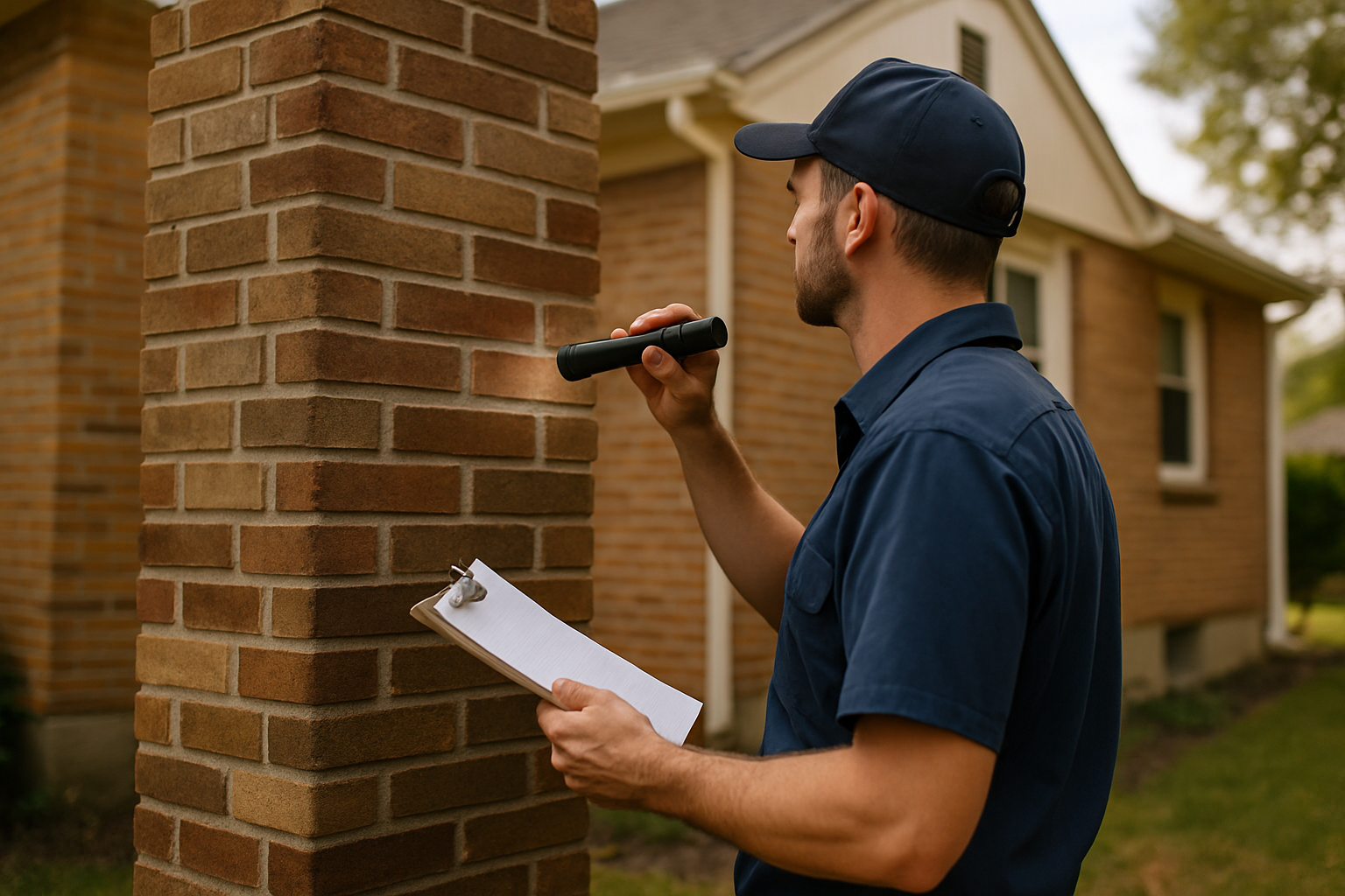 ASH Chimney technician performing level 1 chimney inspection on a Cincinnati, OH home