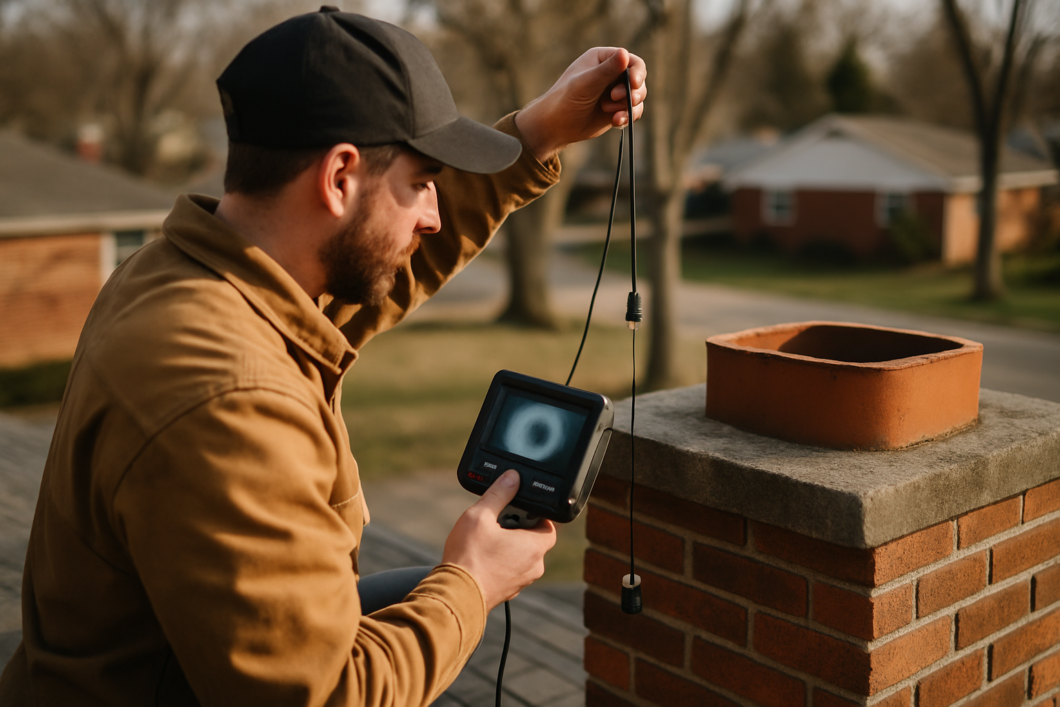 ASH Chimney technician performing level 2 chimney inspection on a Cincinnati, OH home