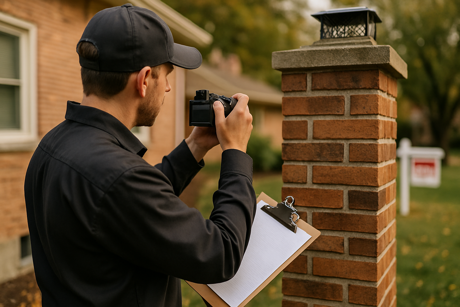 ASH Chimney technician performing pre-purchase chimney inspection on a Cincinnati, OH home