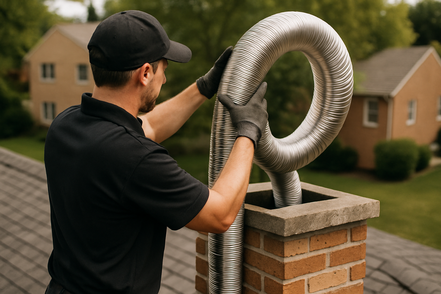 ASH Chimney technician performing stainless steel chimney liner on a Cincinnati, OH home